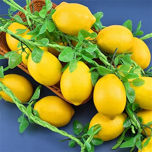 Miniatura 3 de Bonlting 4 piezas de plástico artificial colgante de limón cadena de frutas falsas vegetales modelo guirnalda realista adorno colgante de frutas