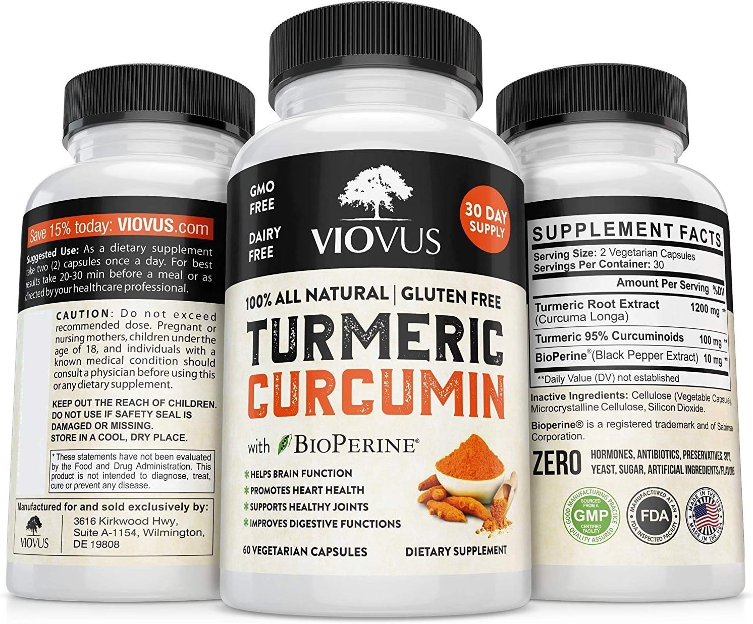 Turmeric with Bioperine Turmeric Pill 1310mg Tumeric Curcumin Supplement Black Pepper
