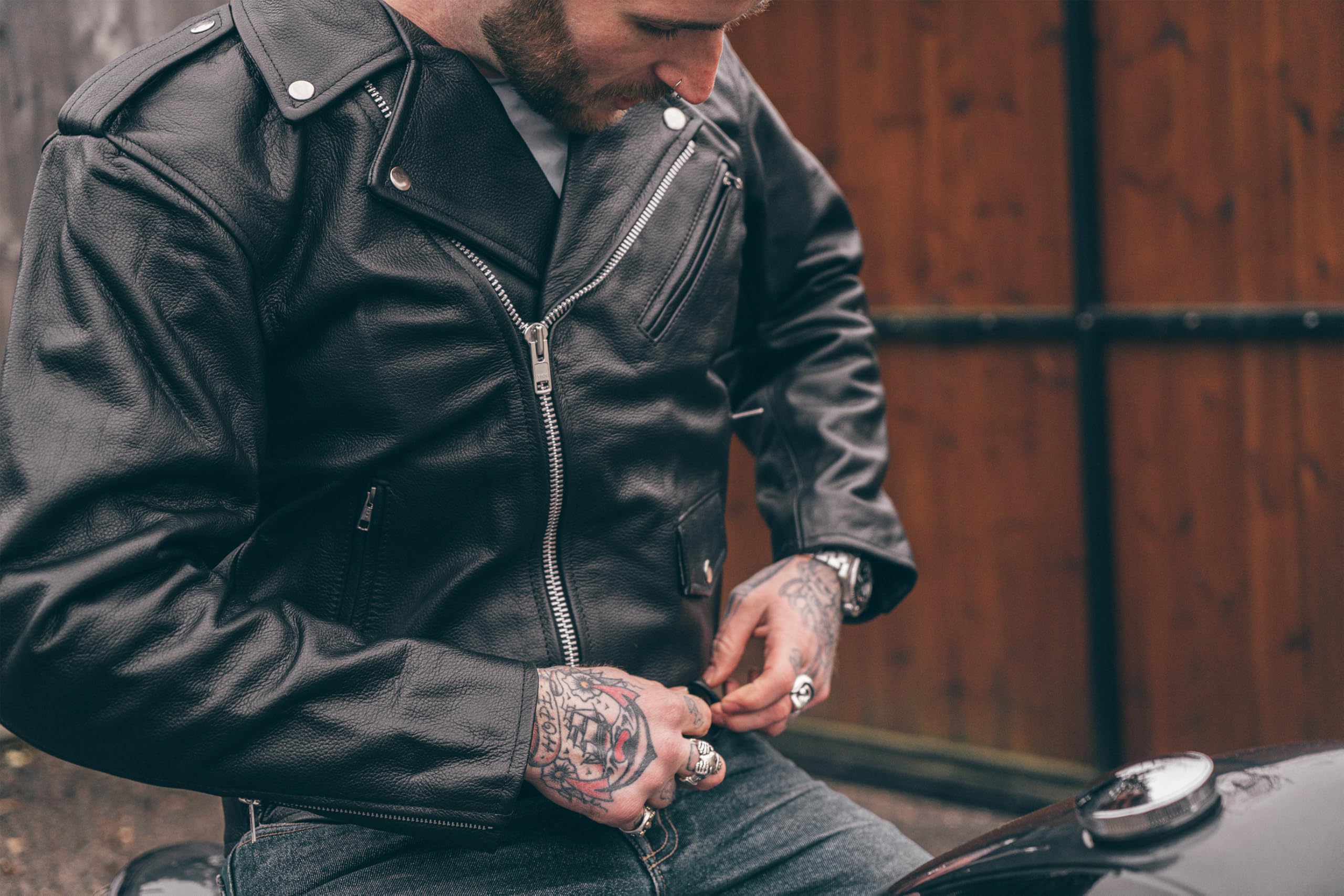 Texpeed Giacca Brando moto uomo pelle con protezioni - Giubbotto Perfect Marlon Brando retro chopper - Con protezione biker vero armatura CE (EN 1621-1) Nero - XL