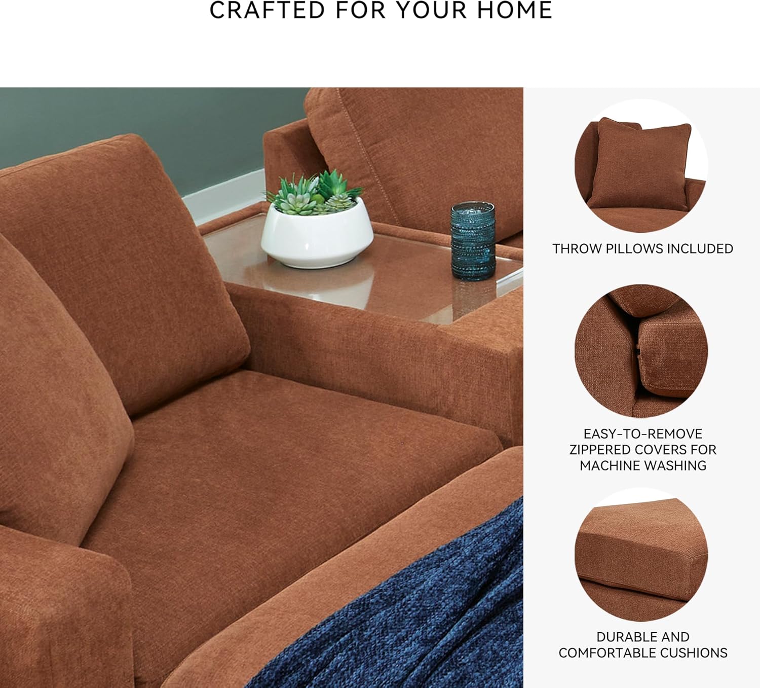 Signature Design by Ashley Modmax Urban Modular Stain Resistant 4-Piece Sectional with Storage Console, Drawer and 2 Accent Pillows, Orange