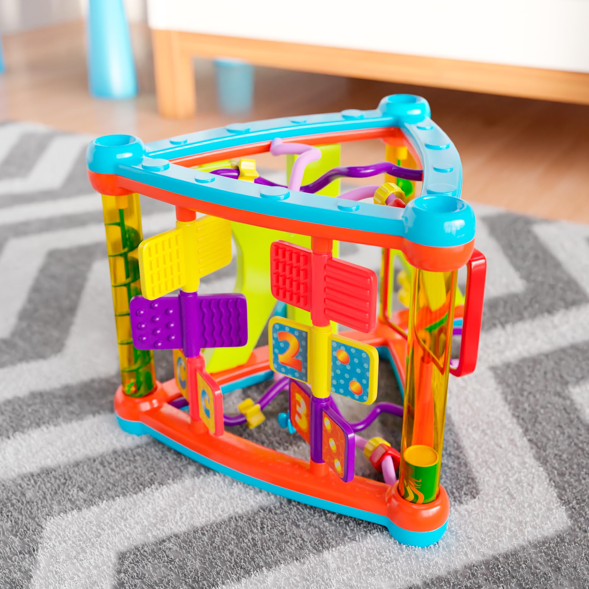 Triángulo de actividad interactivo para niños pequeños, juguetes Montessori para niños pequeños, cubo de actividades para jugar y aprender, cubo educativo ocupado con formas, colores y 5