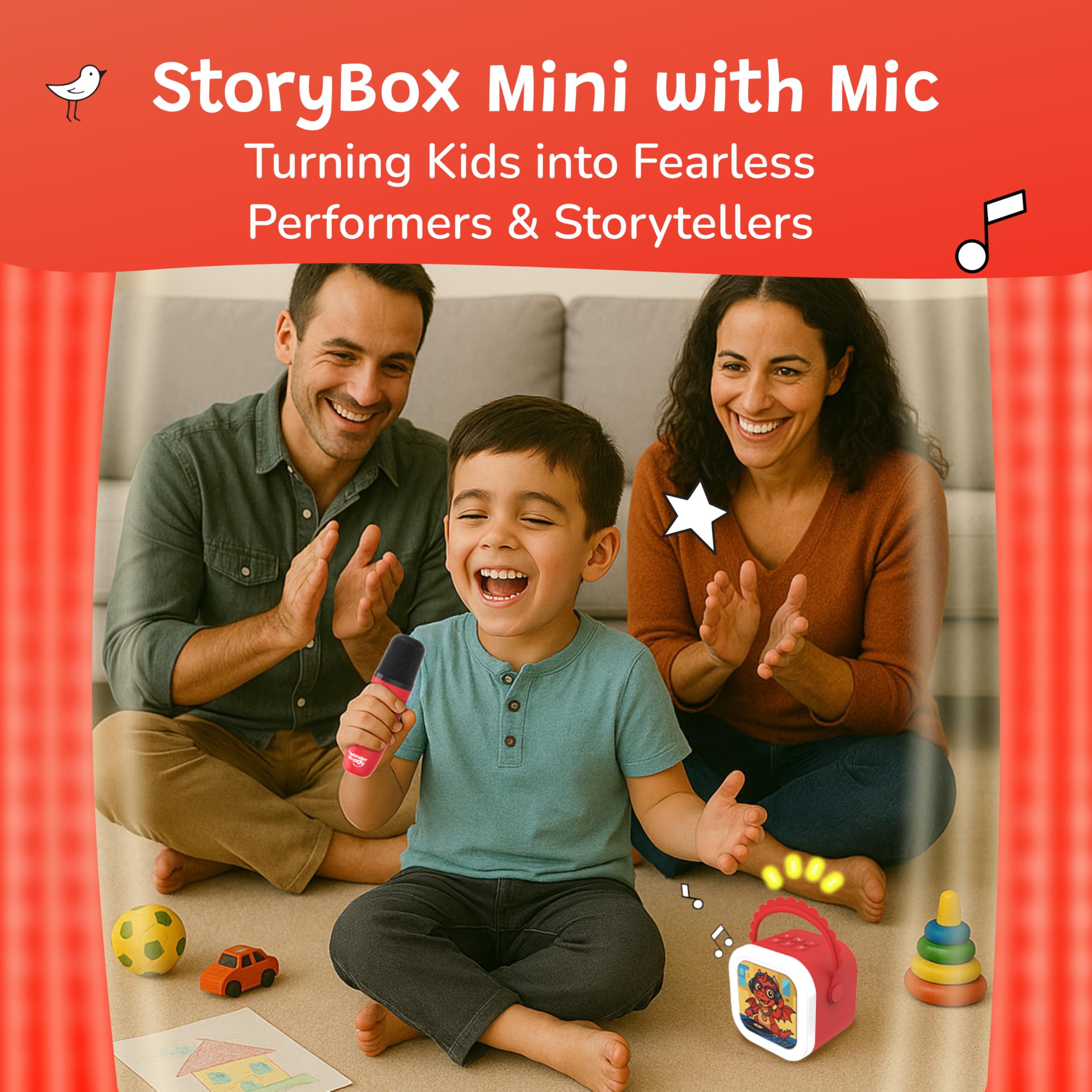 WonderBuddy StoryBox Mini, 200+ Stories & Rhymes Preloaded, Karaoke Mic for Singing, RGB Lights, Kids Speaker, Musical Toy, Best Gift for 3-5 yr Kids - Dragon with Mic - Image 3 thumbnail