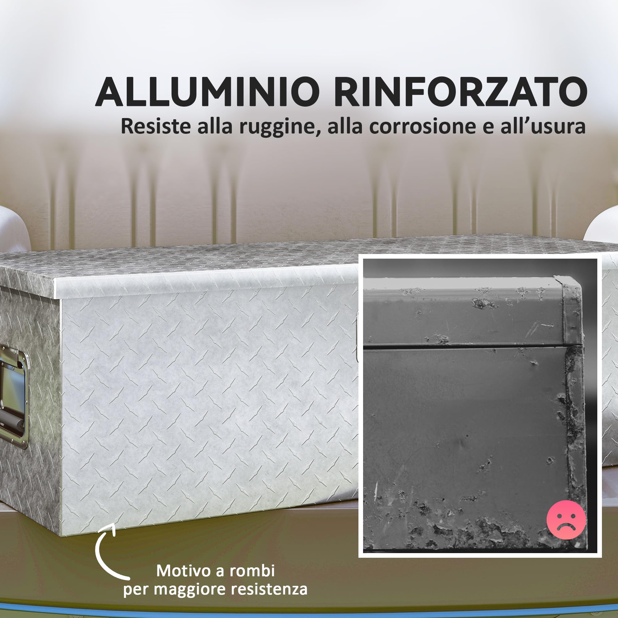 HOMCOM Cassetta degli Attrezzi in Alluminio con Serratura 2 Chiavi, Maniglia Laterale, Cassa Box Portautensili 43L Resistente, Scatola Portaoggetti per Pick-Up Camper Rimorchi, 76.2x33x24.4cm, Argento