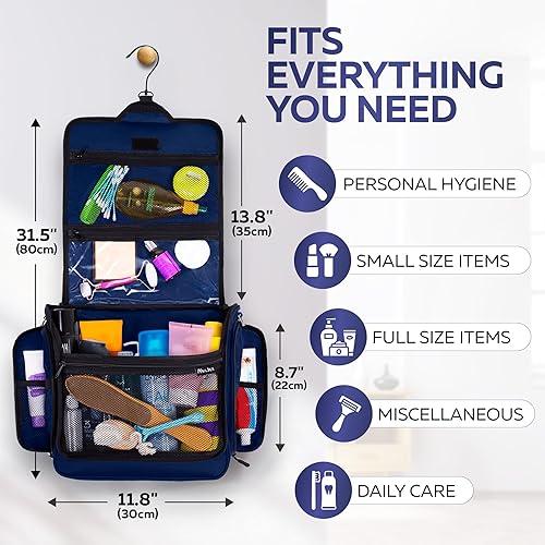 Miniatura 66 de Neceser de viaje para hombres y mujeres, organizador grande de artículos de tocador colgantes, bolsa de higiene impermeable con gancho giratorio