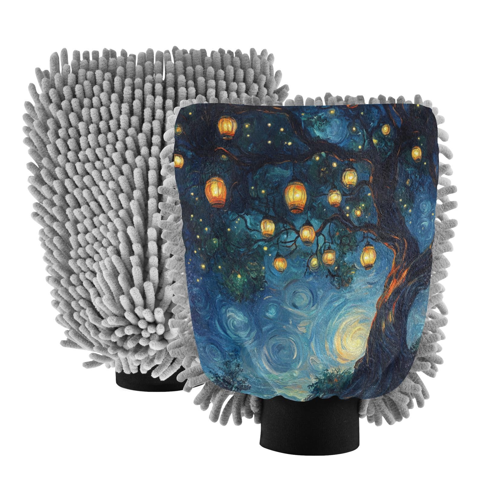 STAYTOP A Tree Hanging Lanterns Car Wash Mitt Microfiber, 2Pcs Scratch Free Lint-Free, Premium Chenille Microfiber Mitt Car Wash Brush-M