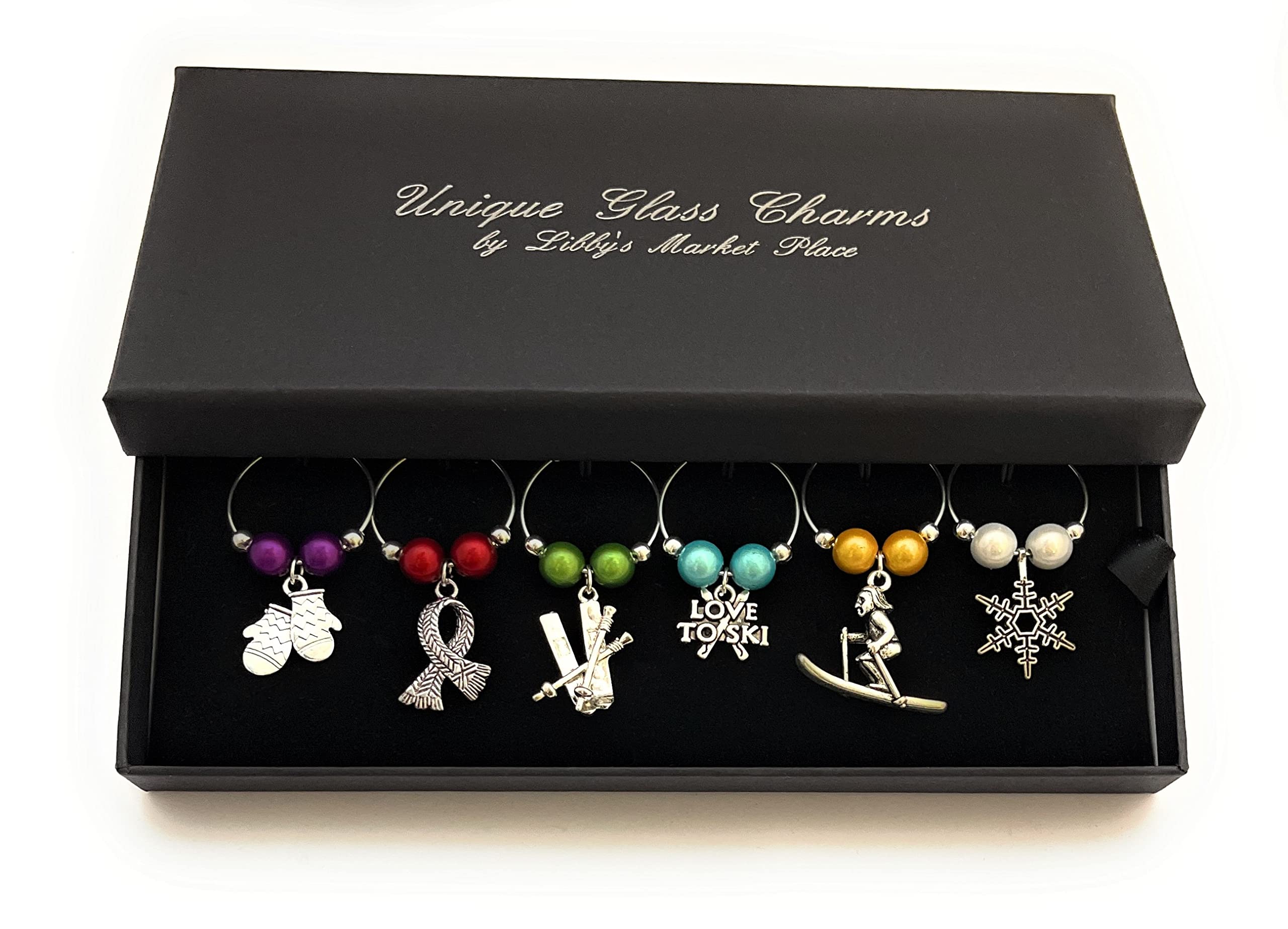 Libby's Market Place Set Di 6 Ciondoli Per Bicchiere Da Vino: Forma Di Calice, Fatti A Mano, In Confezione Regalo Rosa