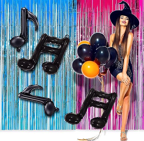 Miniatura 5 de DYT 10 globos de Mylar de papel de aluminio de notas musicales negras, decoraciones de fiesta temática musical para cumpleaños, baby shower, boda