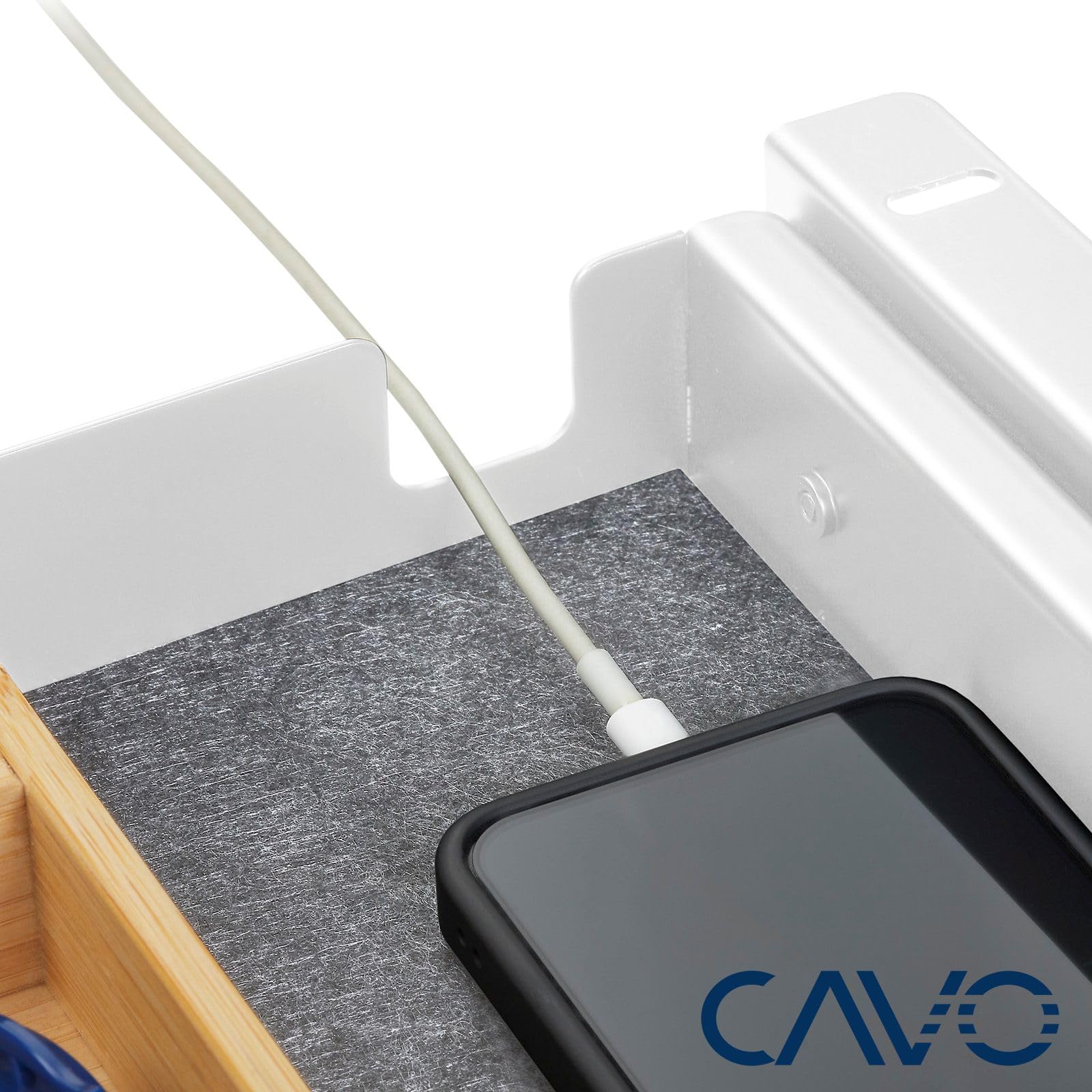 CAVO Cajón portadocumentos con cerradura 500 x 265 x 45 mm blanco con inserto de bambú Cajón para objetos de valor Cajón de escritorio