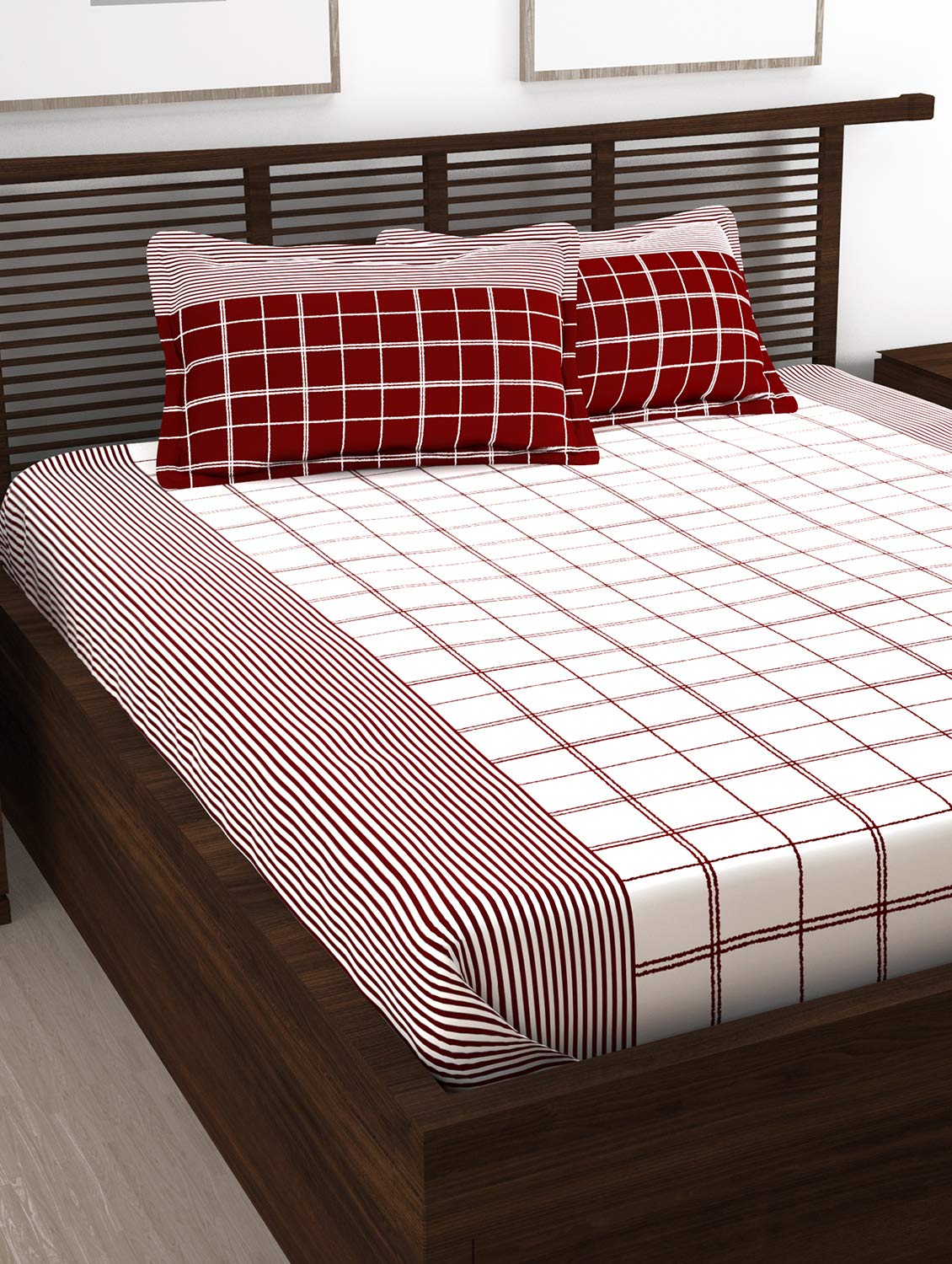 Story@Home Majestic Collection, 100% Cotton Bedsheet for King Bed Checks Design | 1 King Size Bedsheet with 2 Pillow Covers | 152 TC (270 x 270 cm, White & Red) | Perfect for Festive Gifting bedsheet (B09BD5VDZT) Amazon Price History, Amazon Price Tracker