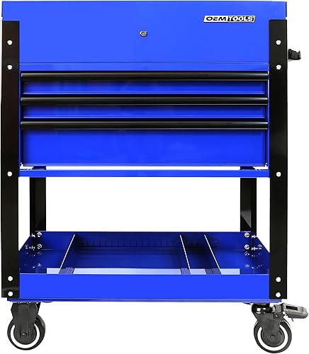 Miniatura 2 de OEMTOOLS 24730 Carrito de herramientas deslizante de 3 cajones, caja de herramientas rodante con fuente de alimentación, compartimento superior