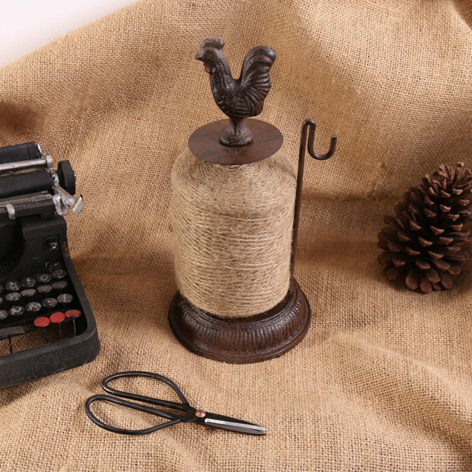 CLUB BOLLYWOOD® Vintage Cast Iron Rooster Twine Spool with Scissors Sculpture for Counter | Cast Iron | Cast Iron | Cast Iron | Cast Iron