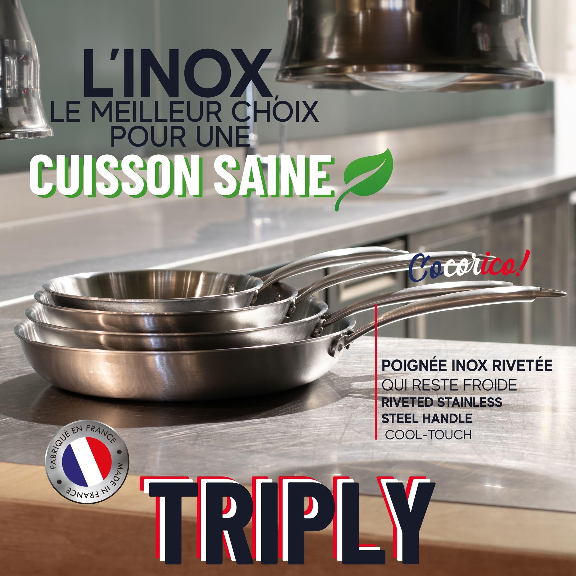 IBILI - Sarten Tricapa Triply Natural, 30 Cms, Acero Inoxidable, Apto Para Induccion, Sin Antiadherente