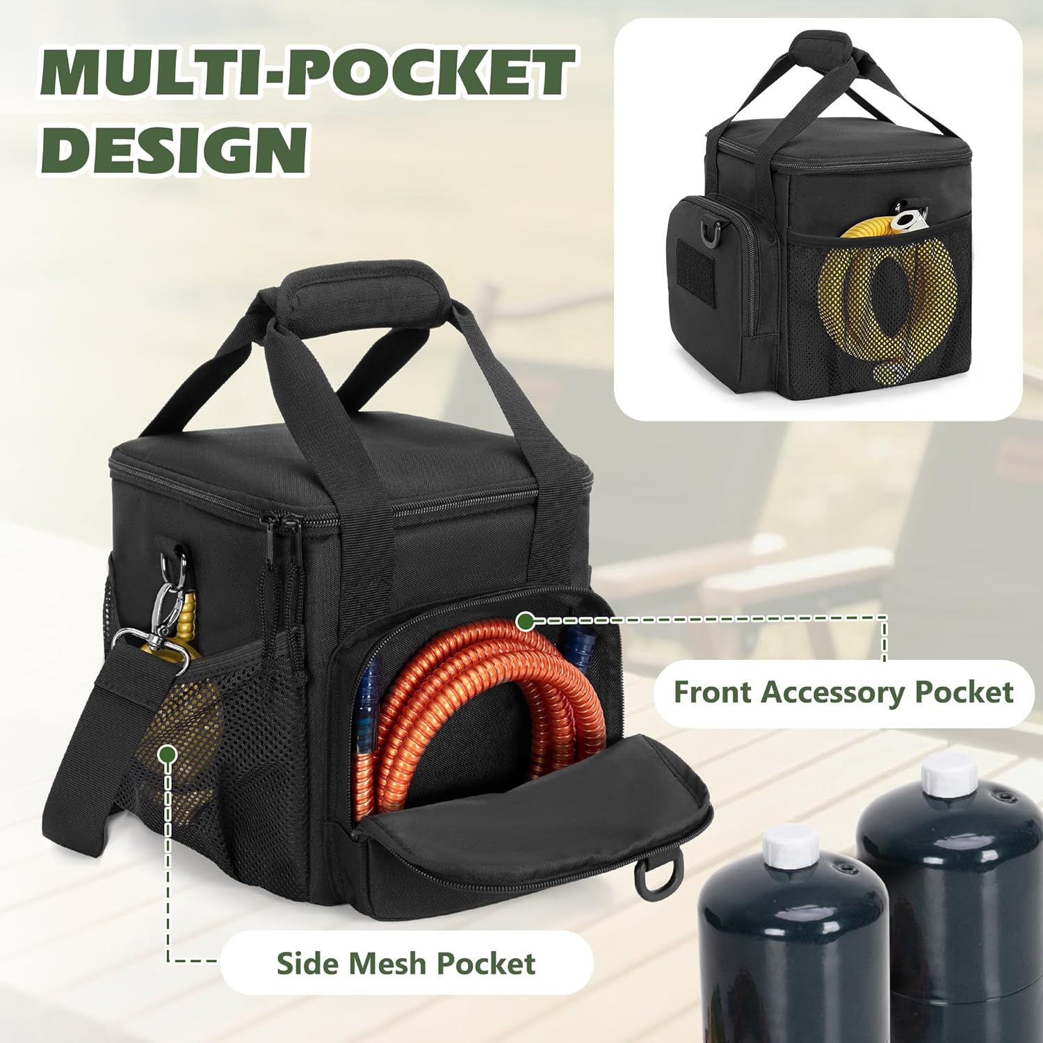 DSLEAF 1LB Propane Tank Storage Bag Holds 4 Pcs Gas Tank, Small Padded Propane Cylinder Carry Case with Portable Handle for Outdoor Camping, Cooking, Travel and Picnic - Image 4