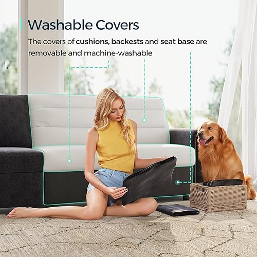 Miniatura 9 de LINSY HOME Módulo otomano para sofá modular modular con almacenamiento, fundas de cojín extraíbles y lavables a máquina, sofá modular convertible