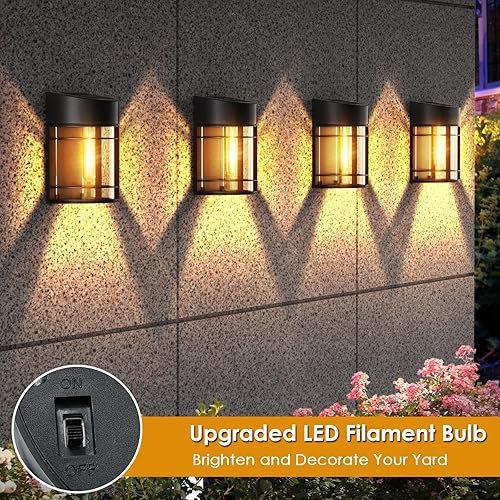Miniatura 5 de Paquete de 8 luces solares de pared para exteriores, impermeables, luces solares de cerca, bombillas LED de filamento de tungsteno, luces solares de