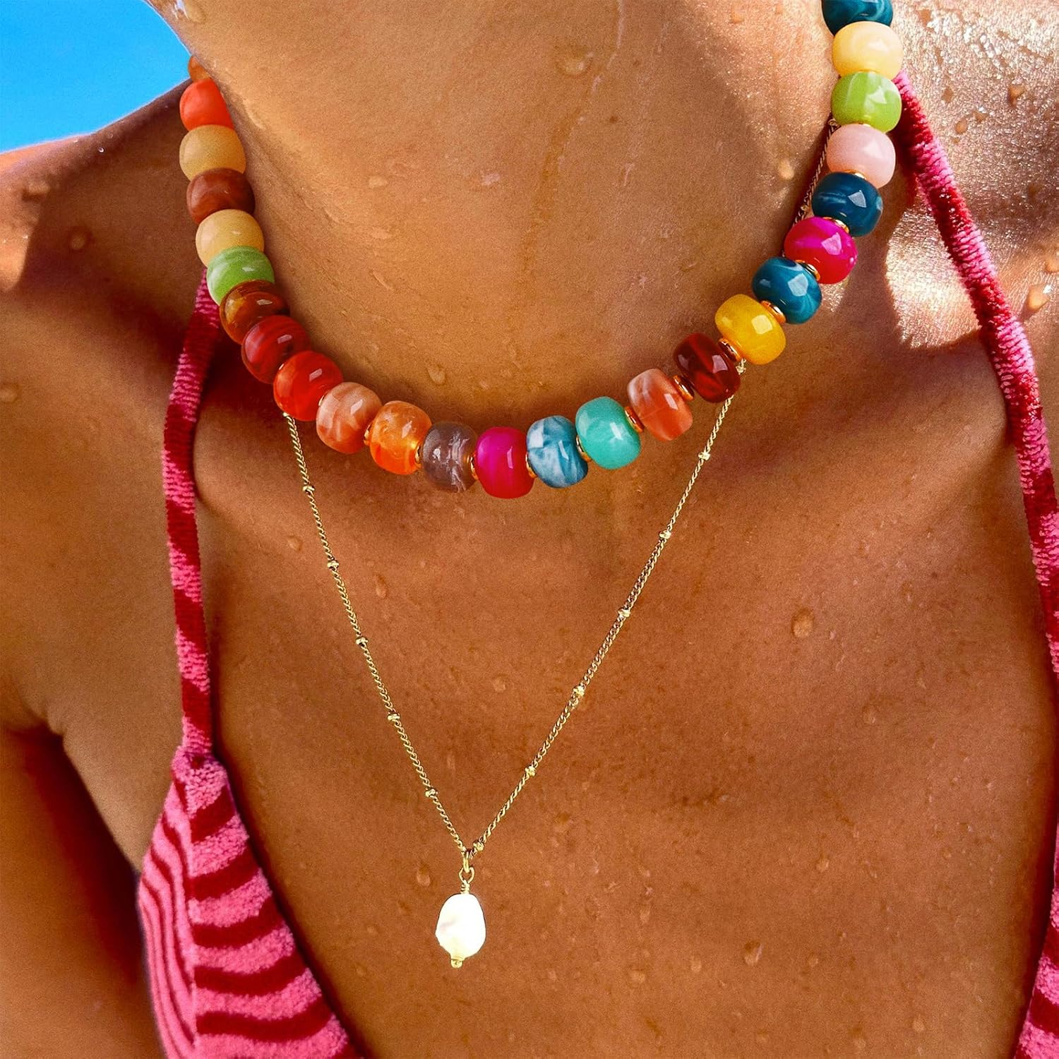 Beaded necklace for Women Boho Bead Gemstone Chunky Necklace Big Bead Necklace Fashion Trendy Summer Necklaces Jewelry Gifts - Image 2