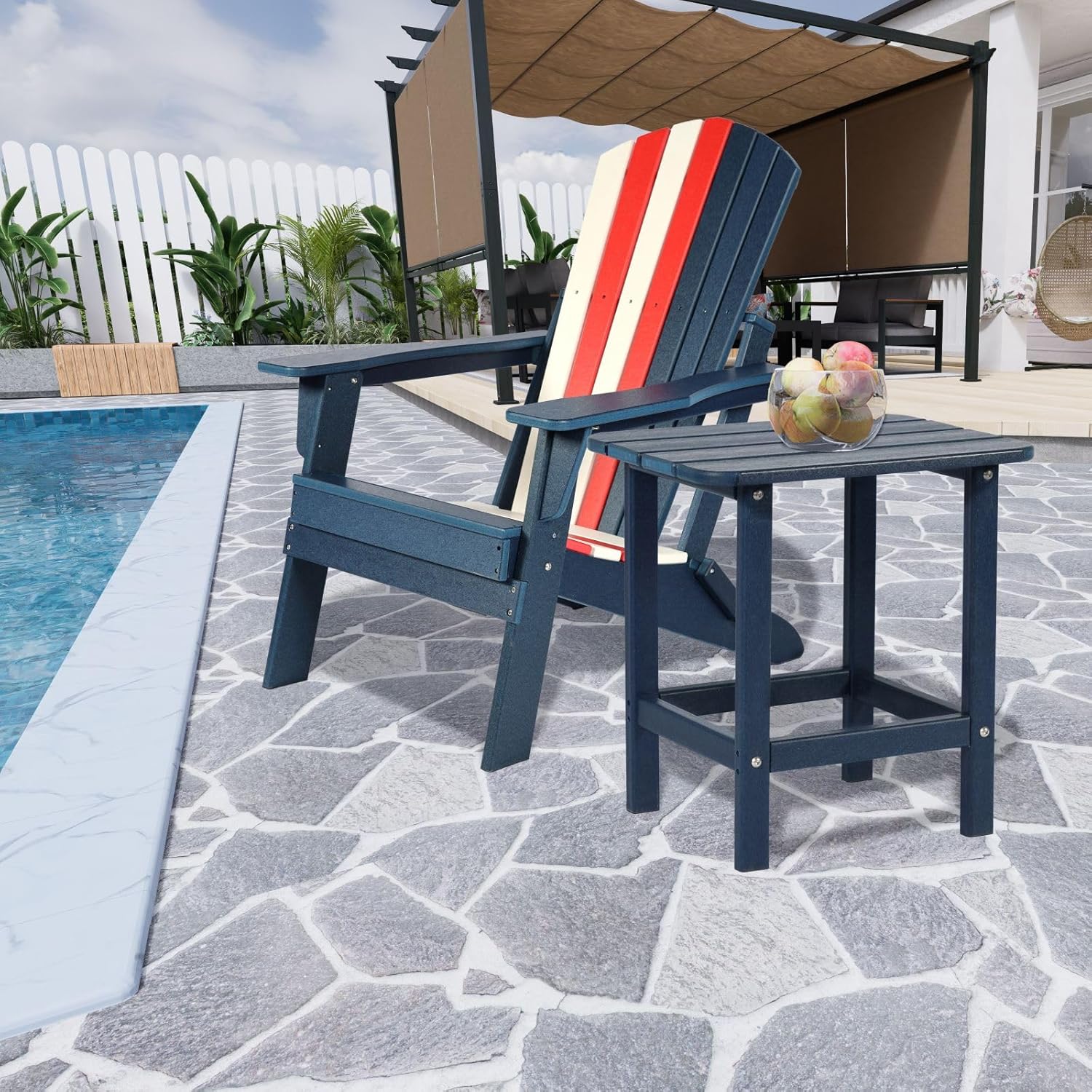 Aoodor 19'' Adirondack Side Table, Rectangular HDPE End Table, Weather Resistant and Easy Maintenance, Dark Blue