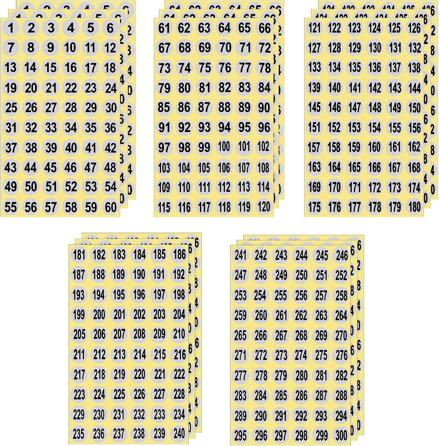 Mabor 15 Sheets Small Number Stickers 1-300, Round Numbered Label