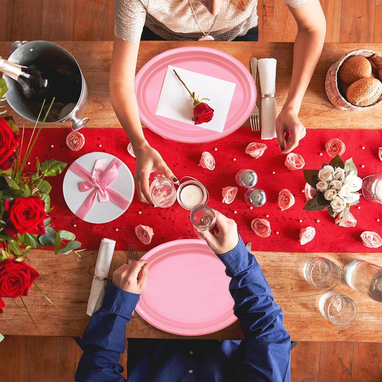 50 Count Pink Plastic Plates Disposiable 10" x 12" Oval Pink Plates for Birthday Picnic Spring Easter Party - Image 6