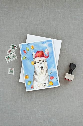 Miniatura 3 de Caroline's Treasures CK2495GCA7P - Tarjetas de felicitación y sobres con luces de Navidad, diseño de husky siberiano, paquete de 8 tarjetas en