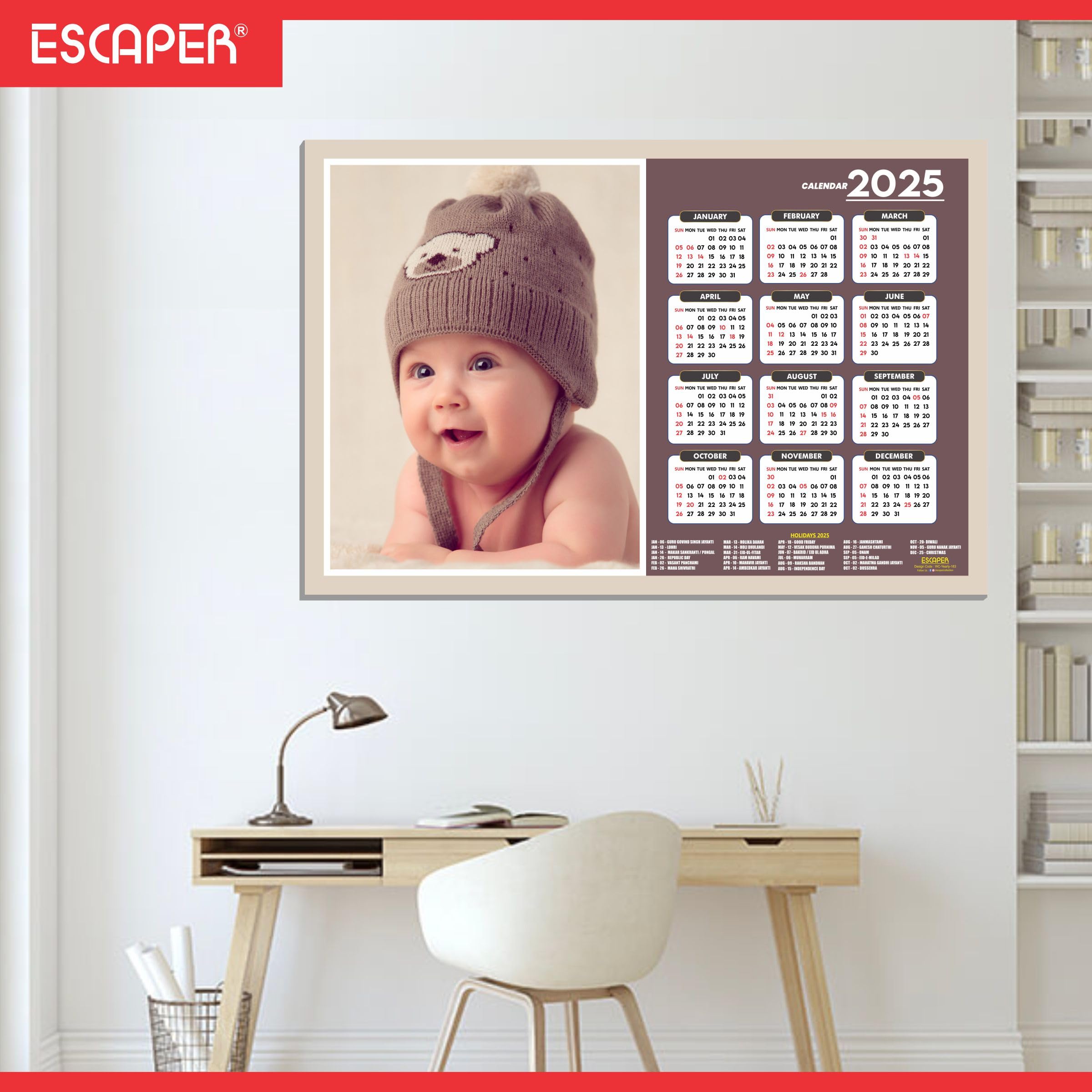 ESCAPER Calendario da parete 2025 per donne incinte (45 x 30 cm), foto di bambini da appendere, calendario da parete 2025 per donne incinte, immagini di bambini per donne incinte