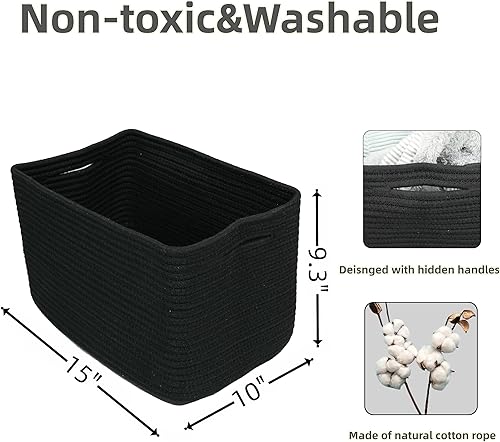 Miniatura 2 de Cesta de almacenamiento de cuerda de algodón de 15 x 10 x 9.3 pulgadas, cesta tejida para organizar estantes, cestas decorativas rectangulares