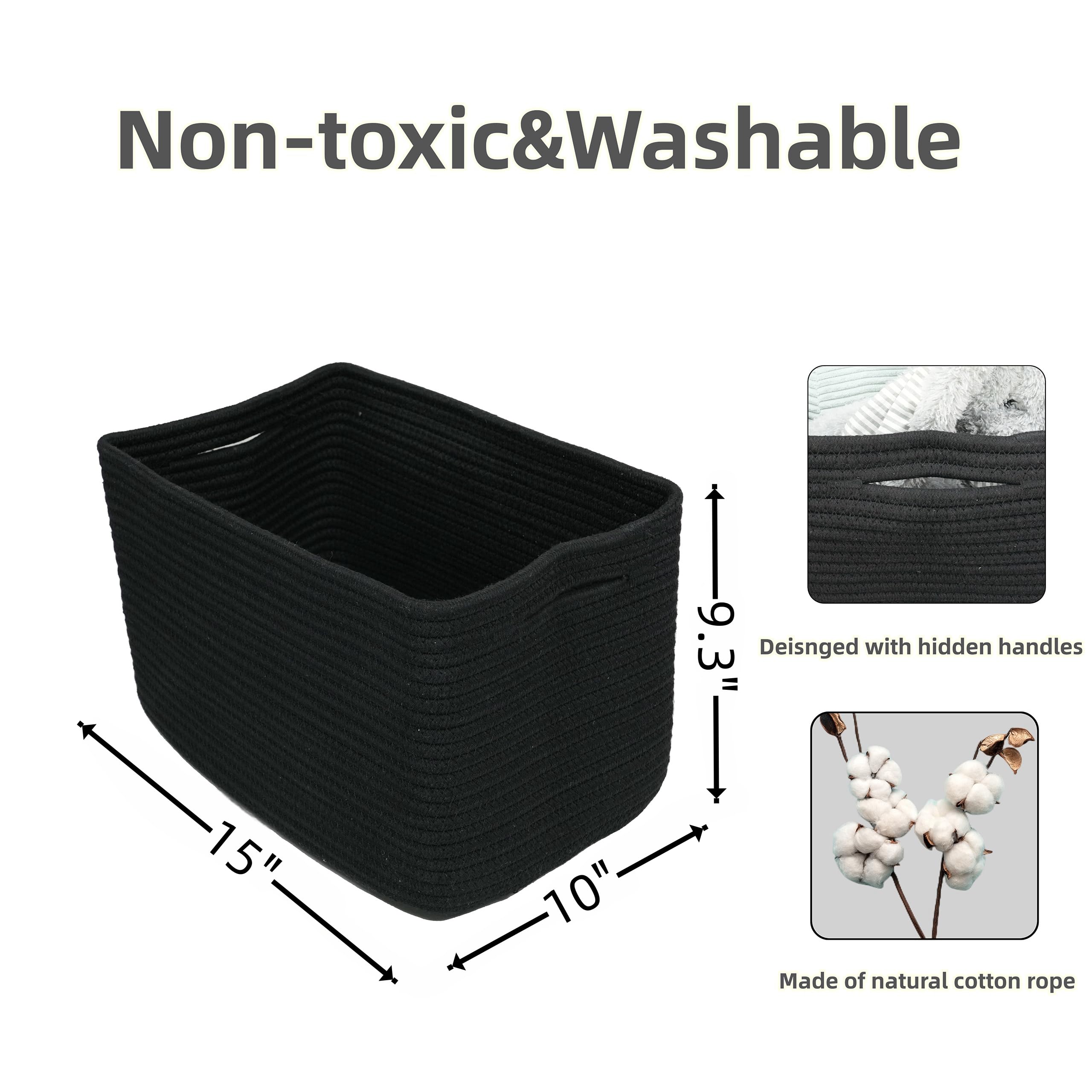 Cesta de almacenamiento rectangular, cuerda de algodón blanco, 36,8 x 24,1 x 23,6 cm, cestas decorativas para organizar estanterías, ropa, juguetes, libros y toallas, organizador trenzado, set de 3