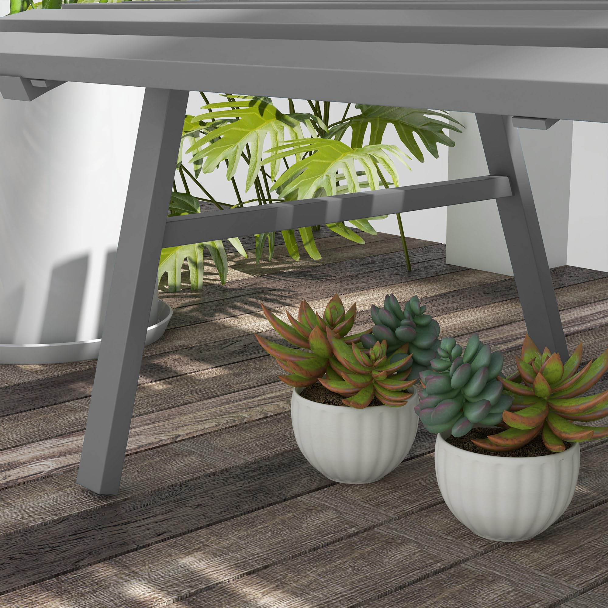 Outsunny Panchina da Giardino da 2 Posti, Panchina da Esterno a Doghe in Alluminio, Panca per Terrazza Patio e Cortile, 123x67x79 cm, Grigio
