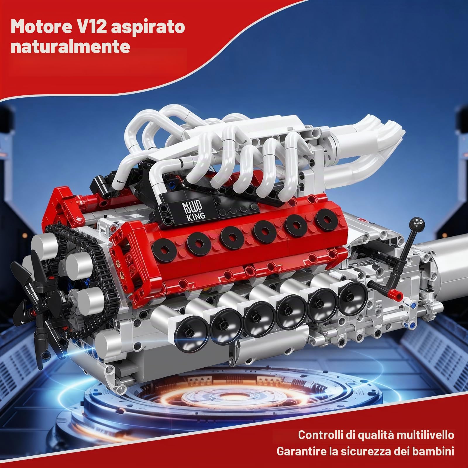 Mould King 10210 Technik V12, kit di costruzione per motori a benzina, motore di aspirazione naturale, set di modellini per adulti (1366 pezzi)