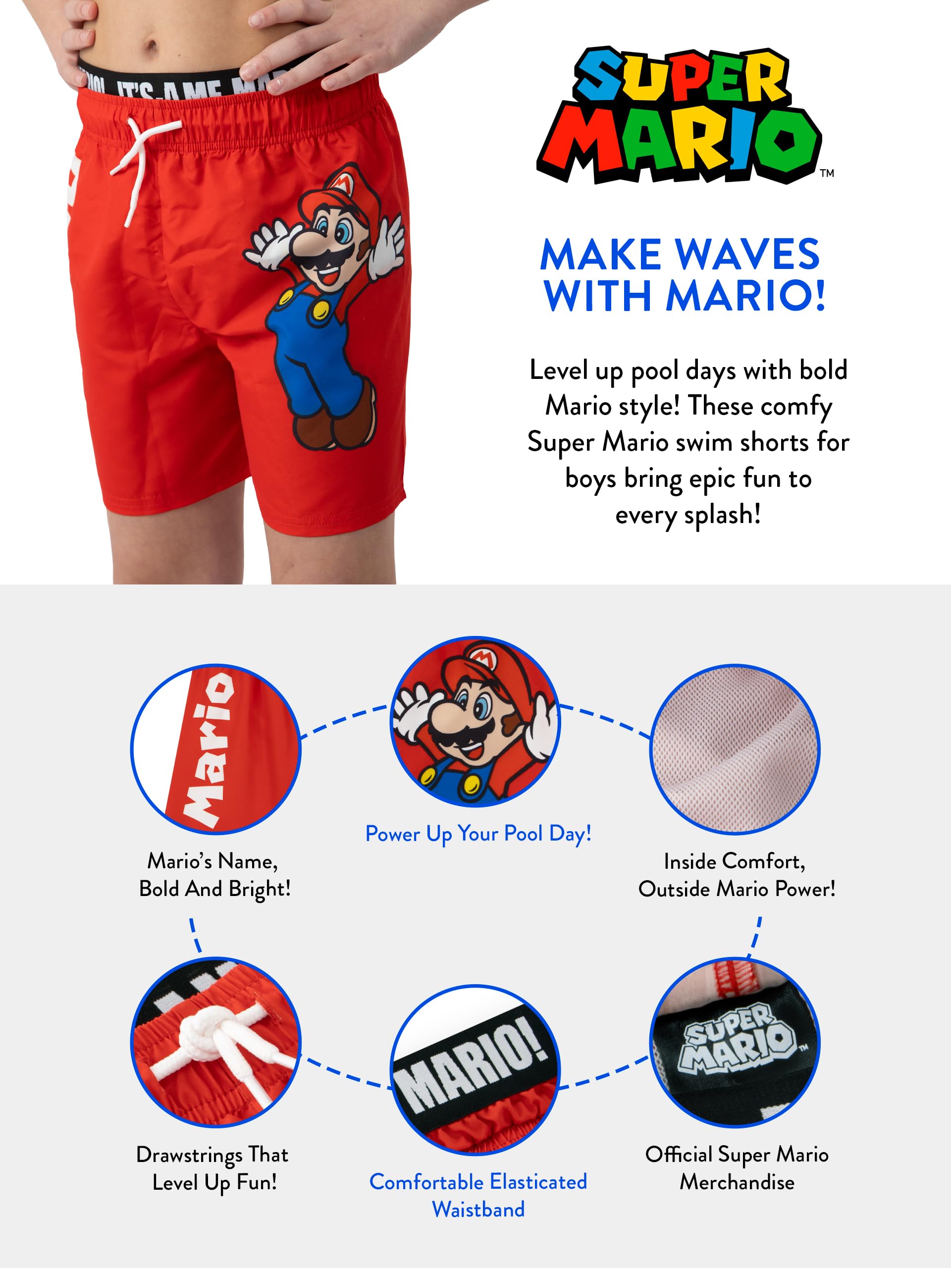 SUPER MARIO Badeshorts Jungen, Mario Schwimmanzug Badeset Kinder, Badehose Jungen, Badeshorts Kinder Für Den Sommer