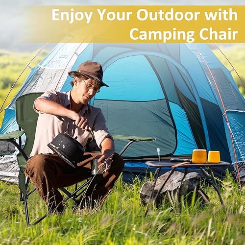 Miniatura 4 de Silla de camping plegable con portavasos y bolsa de almacenamiento, capacidad de 225 libras, pies grandes antideslizantes, tela transpirable con