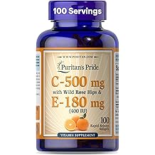 Puritans Pride Vitamin C 500mg, Rose and Vitamin E 180mg, 100 Rapid Release Softgels