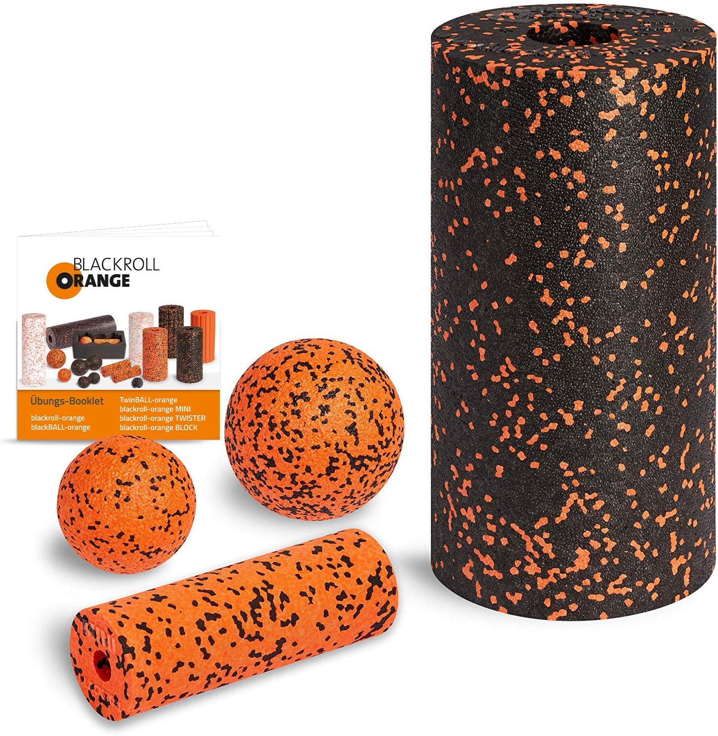 Blackroll orange (the original) Starter Kit with 2 x fascia role & 2 x massage ball, including booklet, eBooks and app