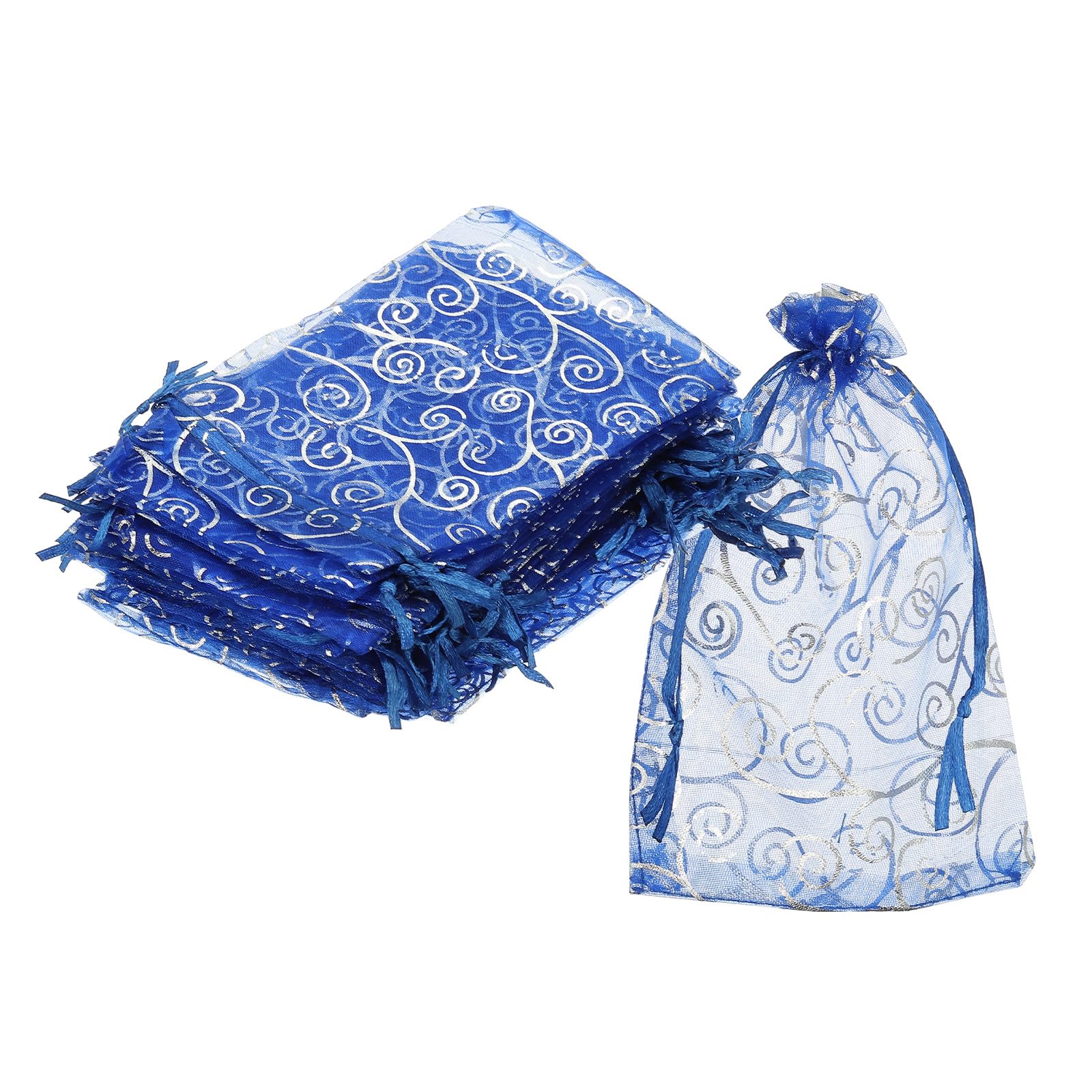 sourcing map Organza Bags, 50Pcs 10 x 15cm Candy Mesh Bag with Drawstring Jewelry Gift for Party Favor Pouch Christmas Wedding Festival Small Gift, Blue-Silver