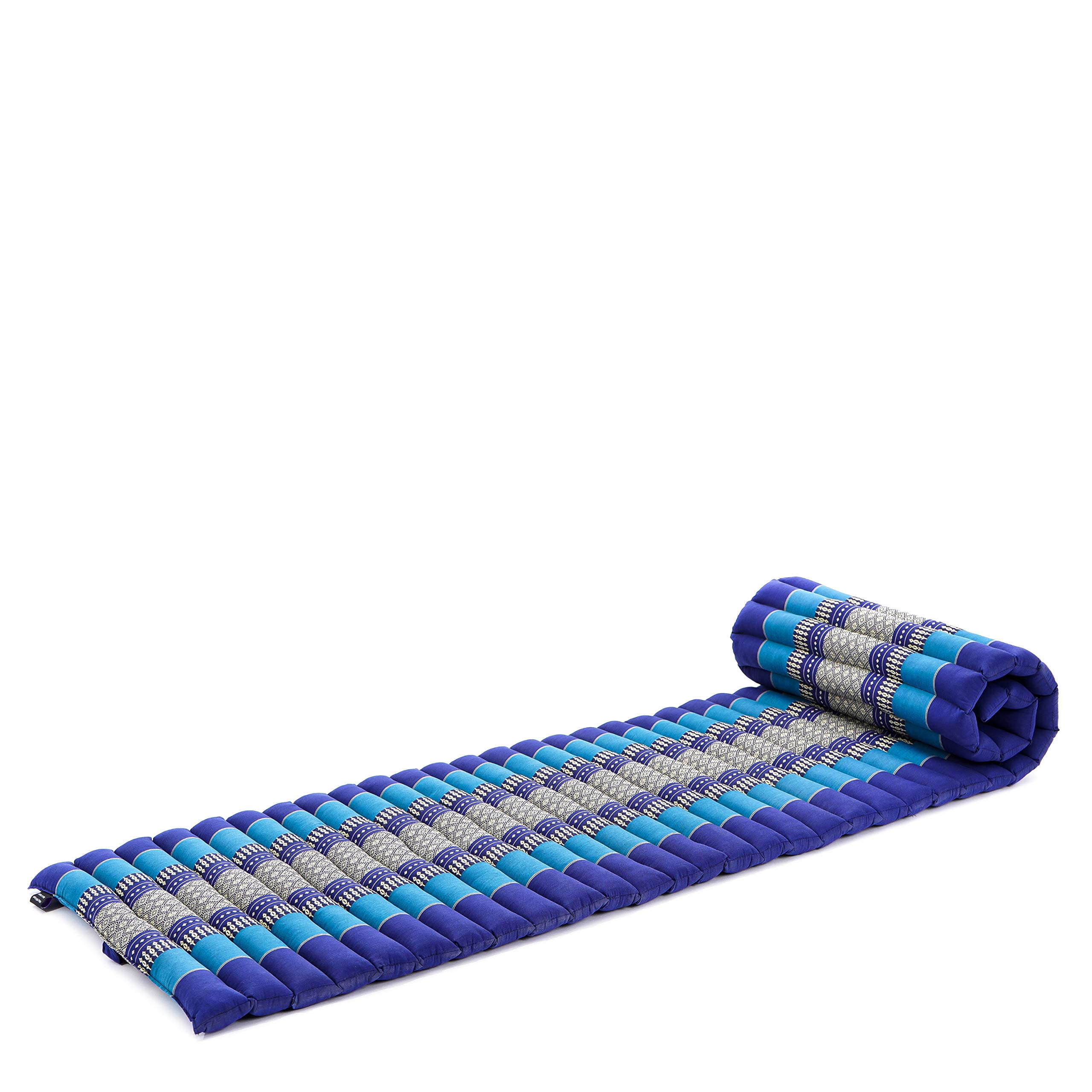 Leewadee - Foldable Floor Mattress - Japanese Roll Up Futon -Trifold Tatami Mat- Guest Floor Bed - Camping Mattress - Thai Massage Mat, Kapok Filled, 75 x 20 inches, Blue
