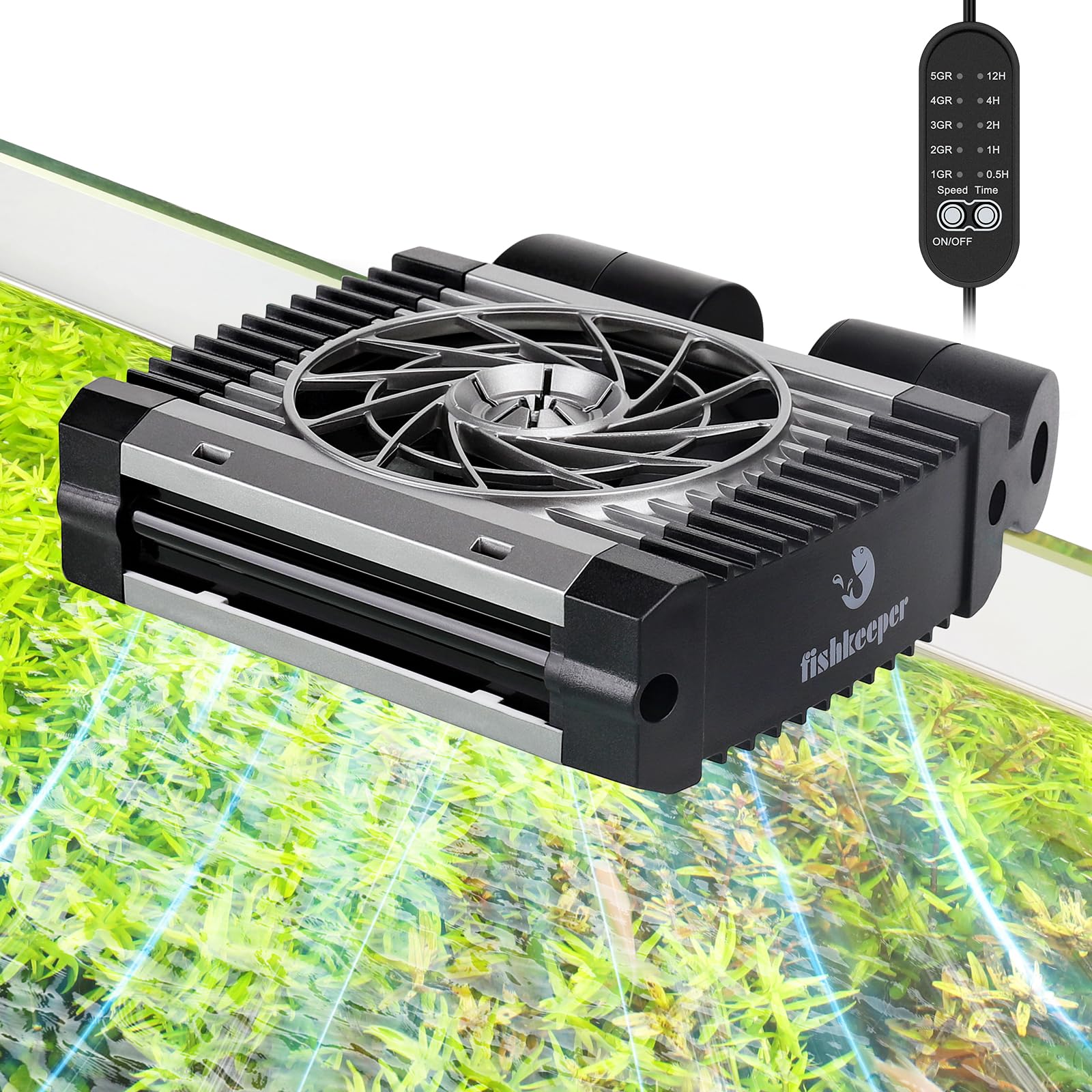 Fishkeeper Ventilador de acuario, Enfriador de acuario, Velocidad de aire ajustable y temporizador, Ventilador de acuario Silenciador para acuarios de agua dulce y salada hasta 30 cm