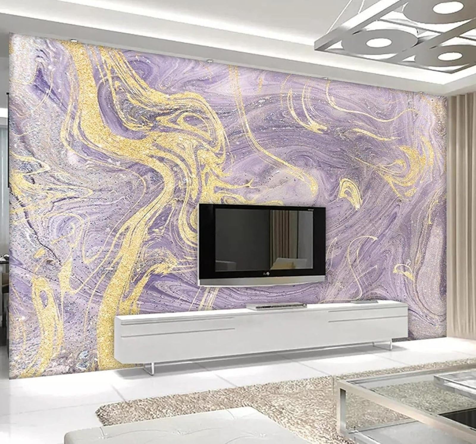 XLMING Luxury Gold Purple Marble Effect Pattern 3D Wallpaper Silky Texture Home Study Office Grey Dining Room Sofa Bedroom Living Room TV Backdrop-250cm×170cm