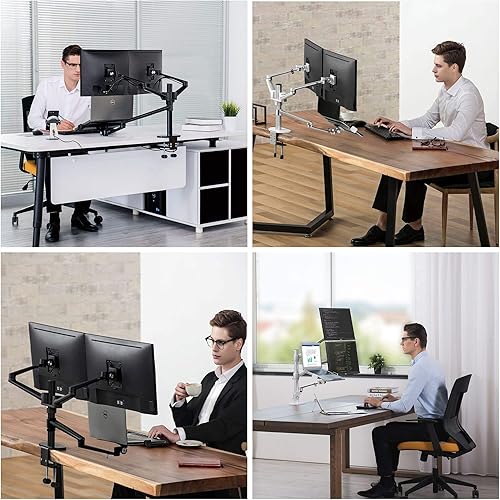 Miniatura 2 de Soporte de escritorio ajustable de 4 brazos para laptop de 10 a 17 pulgadas y monitor doble (11-27 pulgadas), compatible con MacBook, iPad Pro, iPad