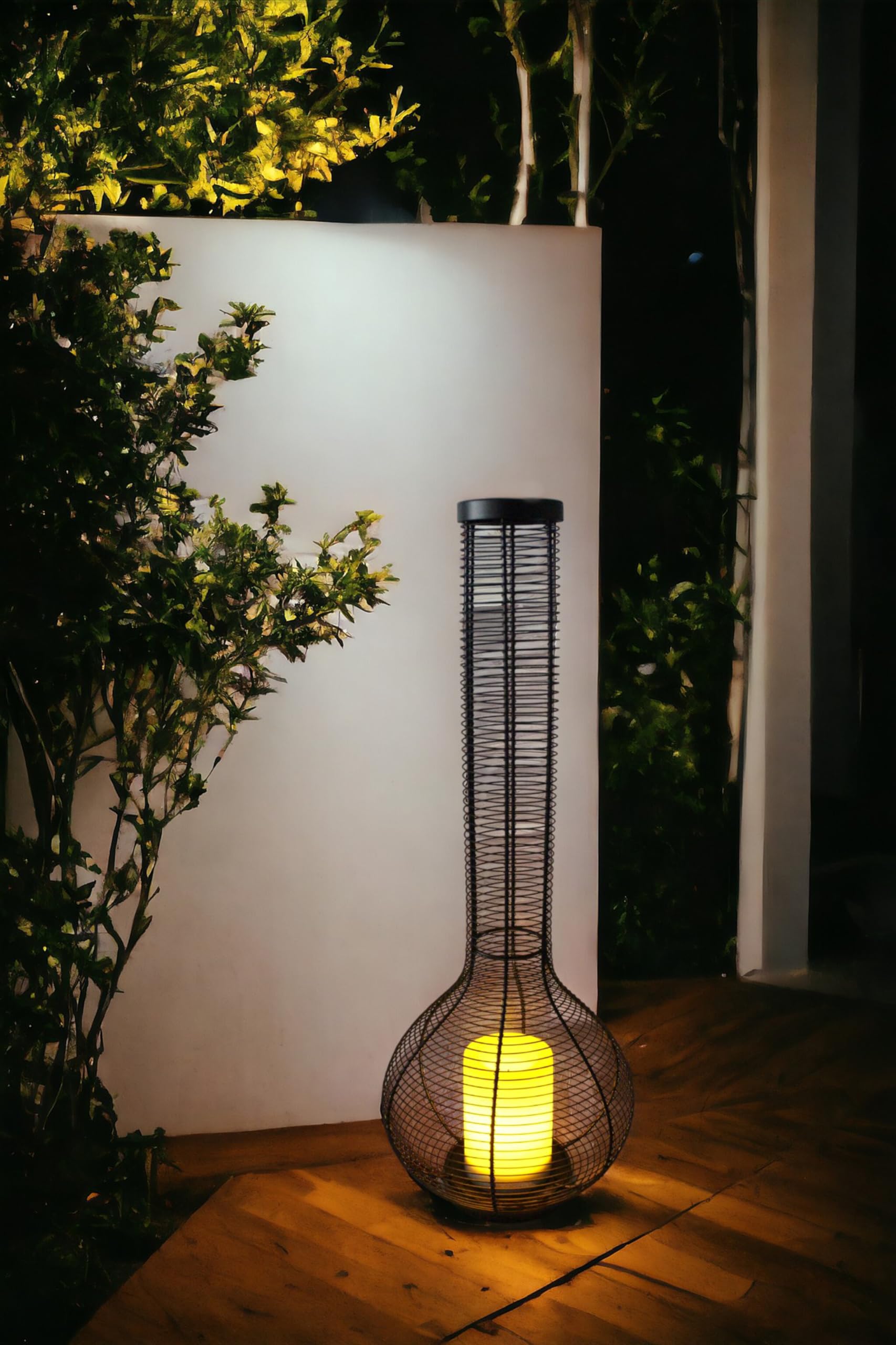 Solar Laterne XXL 75cm Höhe mit LED Kerze Solarlampe Solarleuchte Lampe Gartenleuchte Gartenlampe Solarlaterne Schwarz