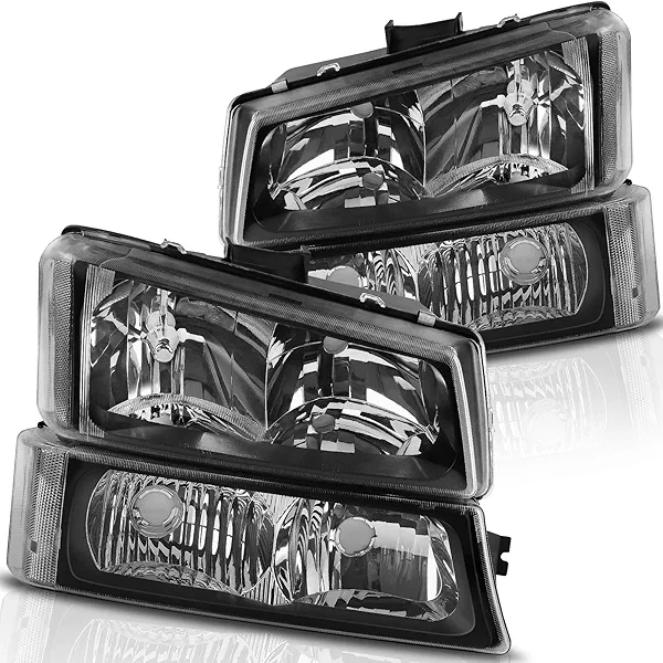 AUTOSAVER88 Headlight Assembly kit Compatible with 2003-2006 Chevy Avalanche / 2003-2007 Chevrolet Silverado 1500 2500 3500 1500HD 2500HD Pickup Headlamp Replacement Black Housing with Bumper Lamp