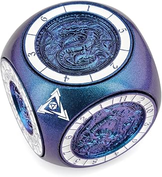DND 7-in-1 Metal Spinner Dice, Haxtec Premium D&D Fidget Cube Dice Set for Dungeons and Dragons Tabletop Games, Unique Gamer & Collector Gift for TTRPG Players & Dungeon Masters Blue Purple