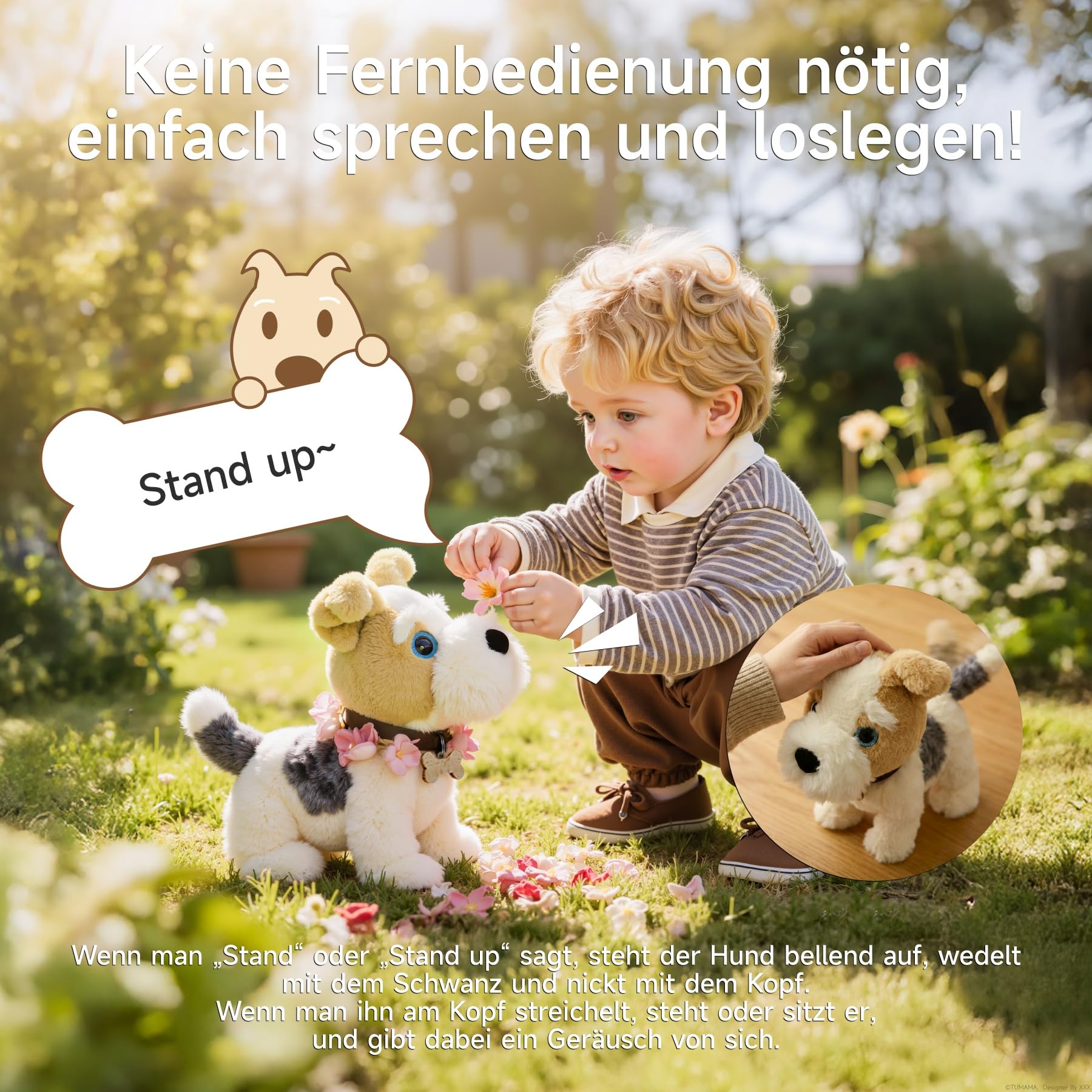 OR OR TU Hund Spielzeug Kinder, Sprachgesteuerte Plüsch Spielzeug Hunde, Elektronische Haustiere, die Singen, Bellen, Laufen und Sich Hinsetzen, Realistische Interaktive Welpen Spielzeuge für Kinder