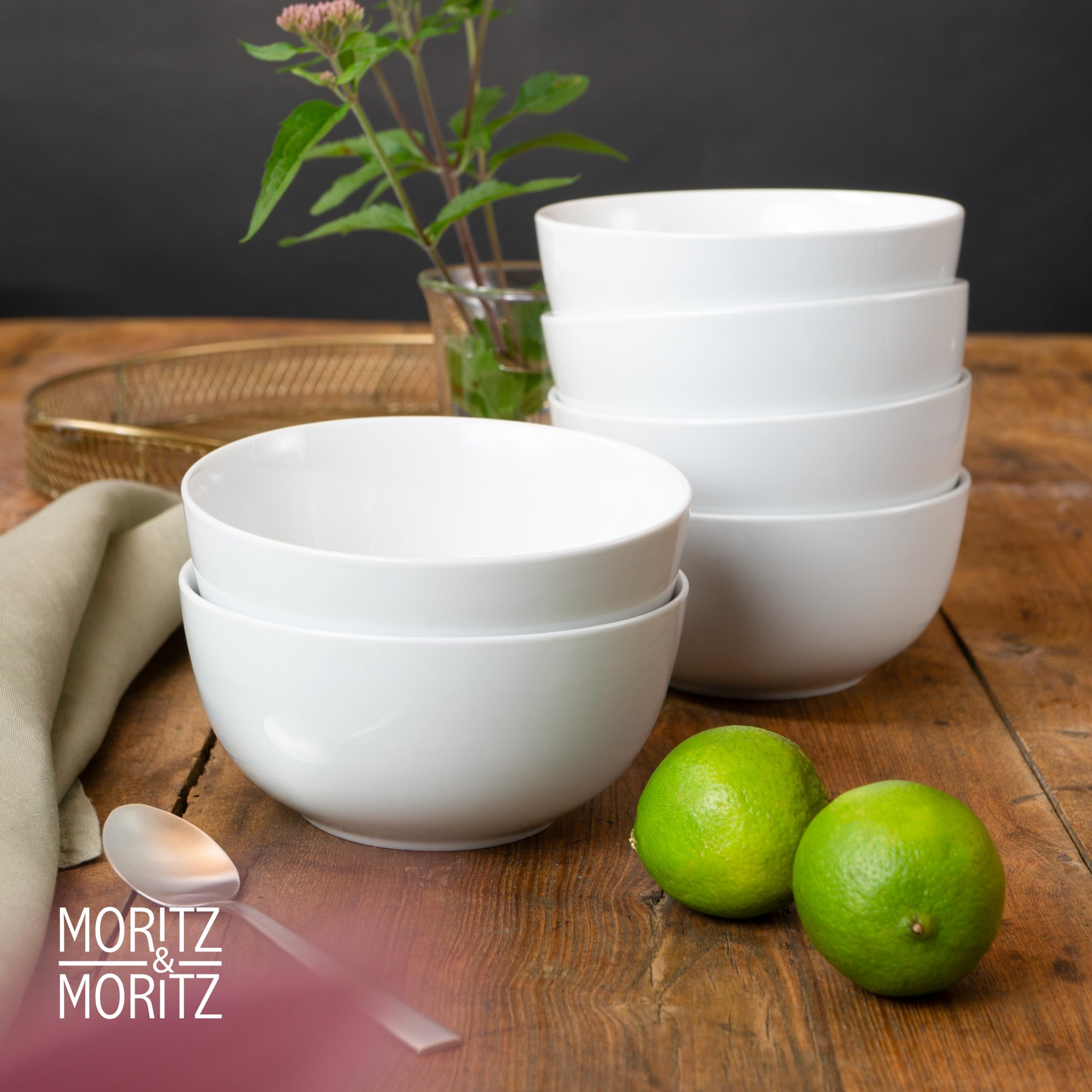 Moritz & Moritz BASIC set di ciotole in porcellana 6 pezzi - ciotole per cereali bianche Ø 14 x 7 cm, capacità circa 500 ml - bianco classico - ciotola per zuppe, insalate, dessert, muesli