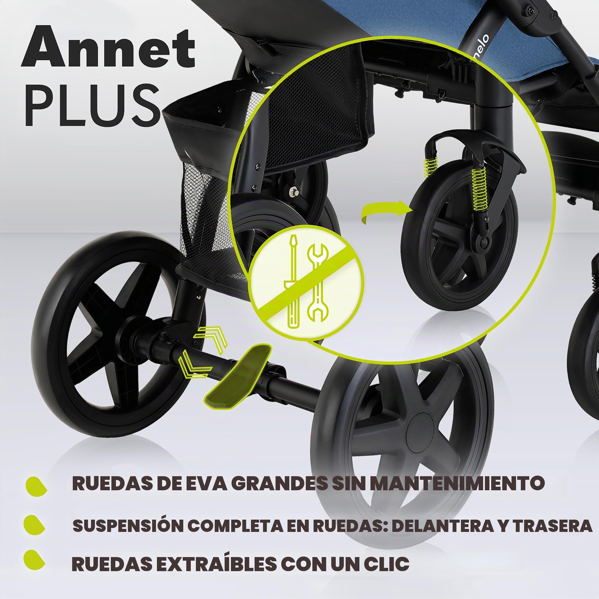 LIONELO Annet Plus - Cochecito desde el nacimiento hasta 22 kg ligero y plegable con respaldo reclinable hasta posición acostada, ruedas de espuma EVA, mosquitera, manta para pies, soporte para