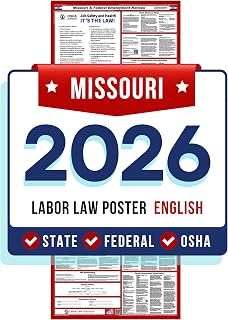 2026 Missouri State and Federal Labor Law Poster, Space-Saver Slim Design, Perfect Display for Any Office Space, All-in-One Mandatory Notices Included, Eco-Friendly Premium Paper - English 16"x40"