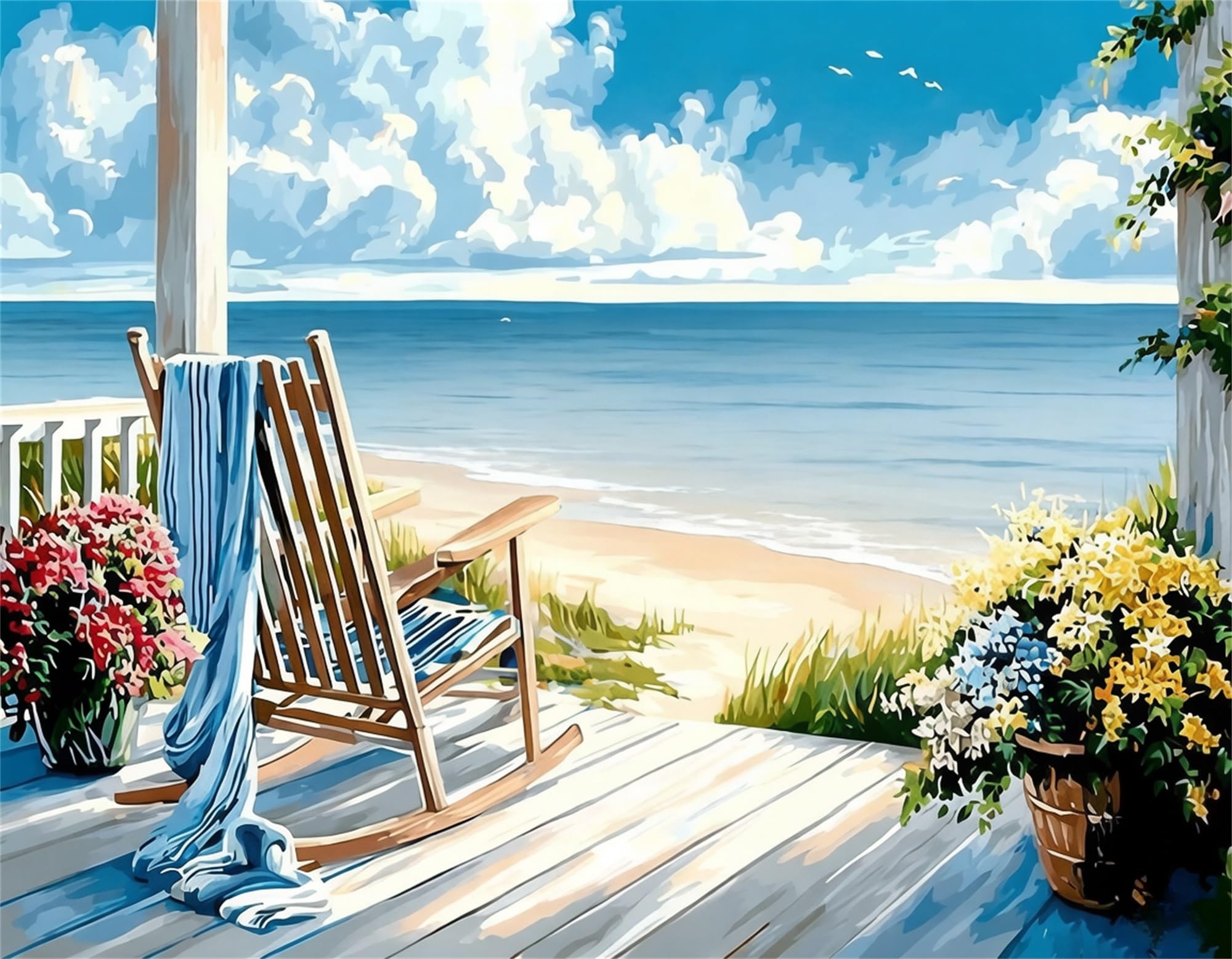 Xiangxujia DIY Paint by Number for Adults,Painting by Number Kits on Canvas,Color by Numbers for Adult Beginner,Gifts Decor for Home Wall Room (Beach)