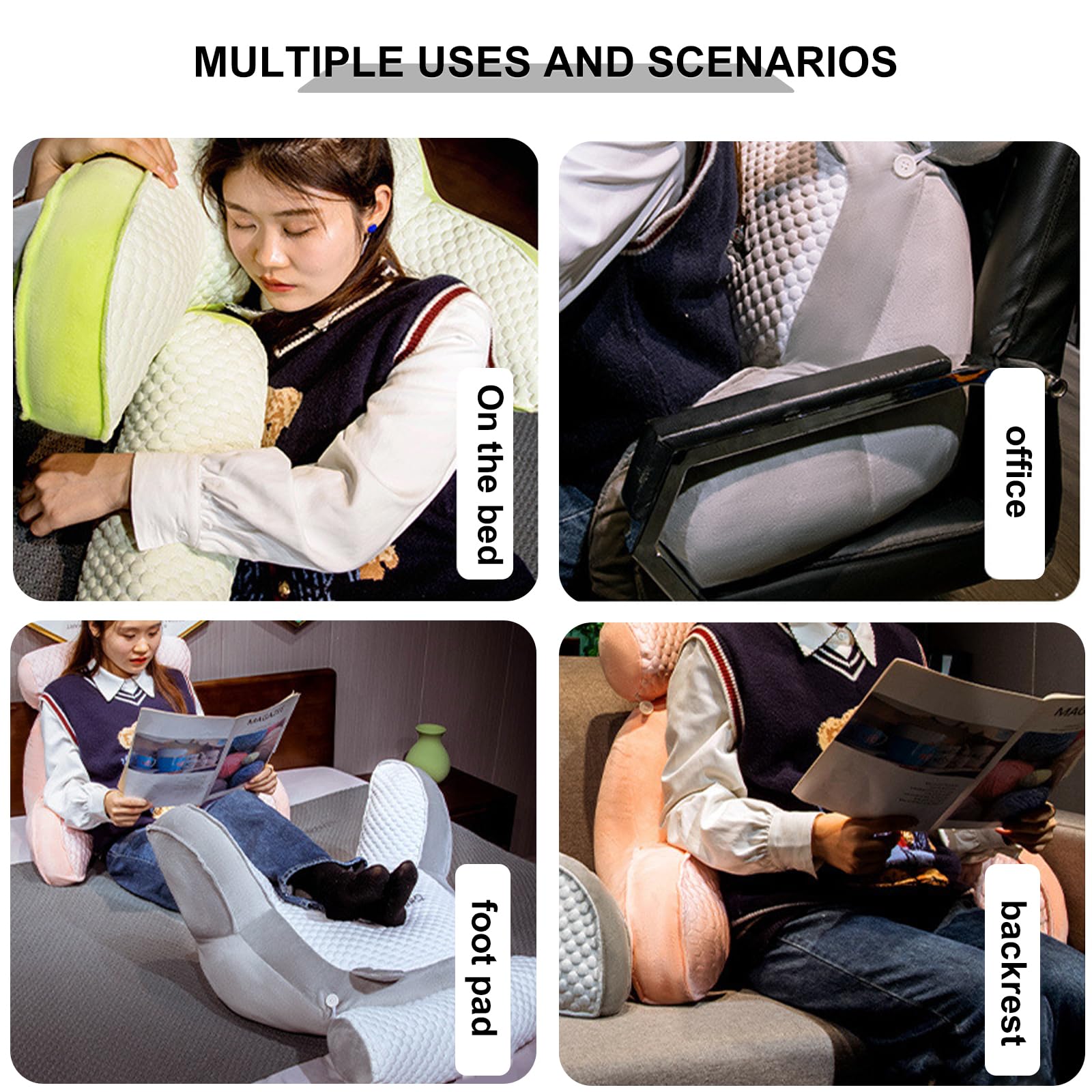 Lesekissen Blau mit Abnehmbarer Nackenrolle & Armlehnen für Bett und Sofa-Ergonomisches Rückenkissen Nackenstützkissen für Erwachsene-Waschbarer Bezug-Lesesitzkissen zum Lesen,Fernsehen 70×50cm