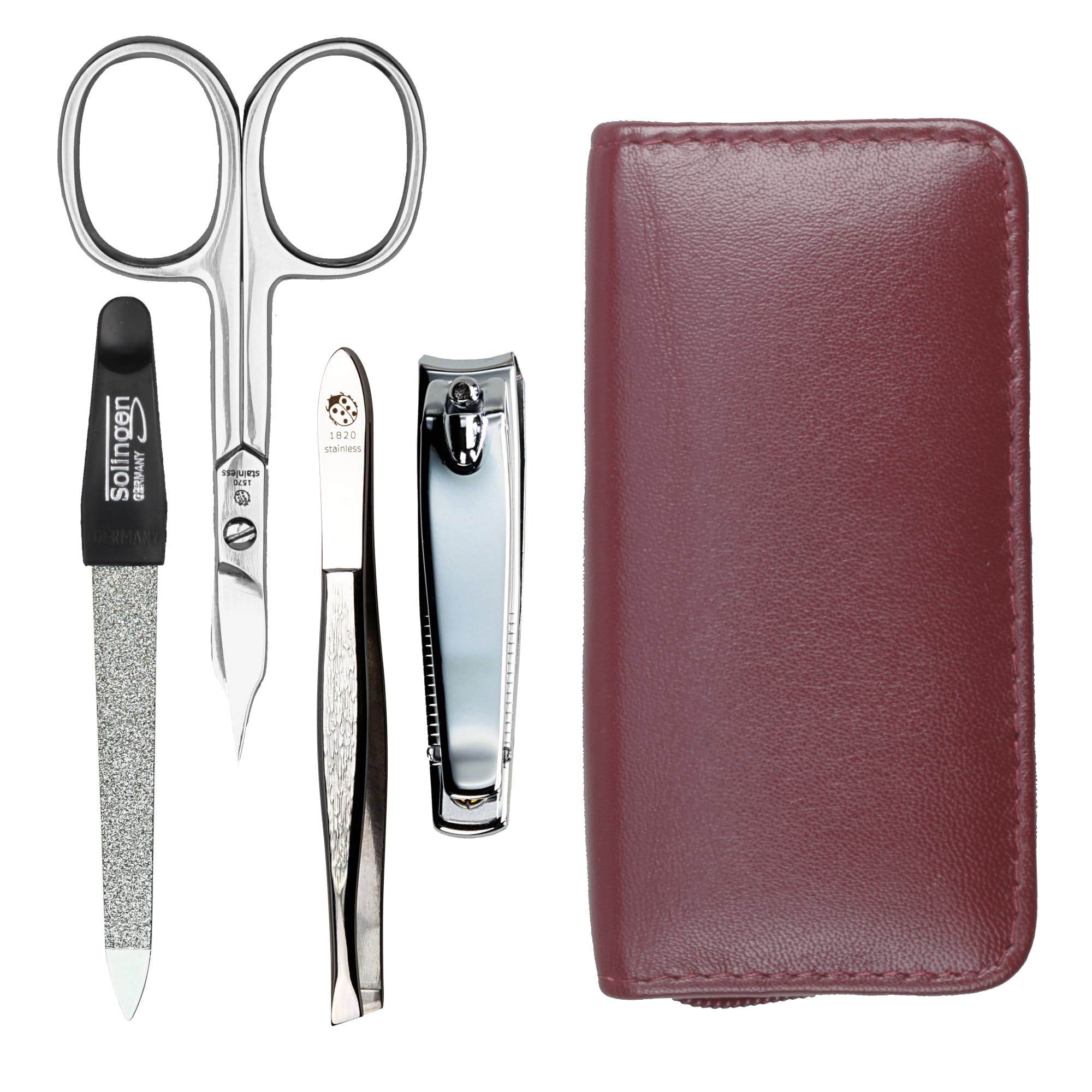 Manicure Set 4-Piece Travel Case, Nail Scissors, Nail Clippers, Nail File and Tweezers