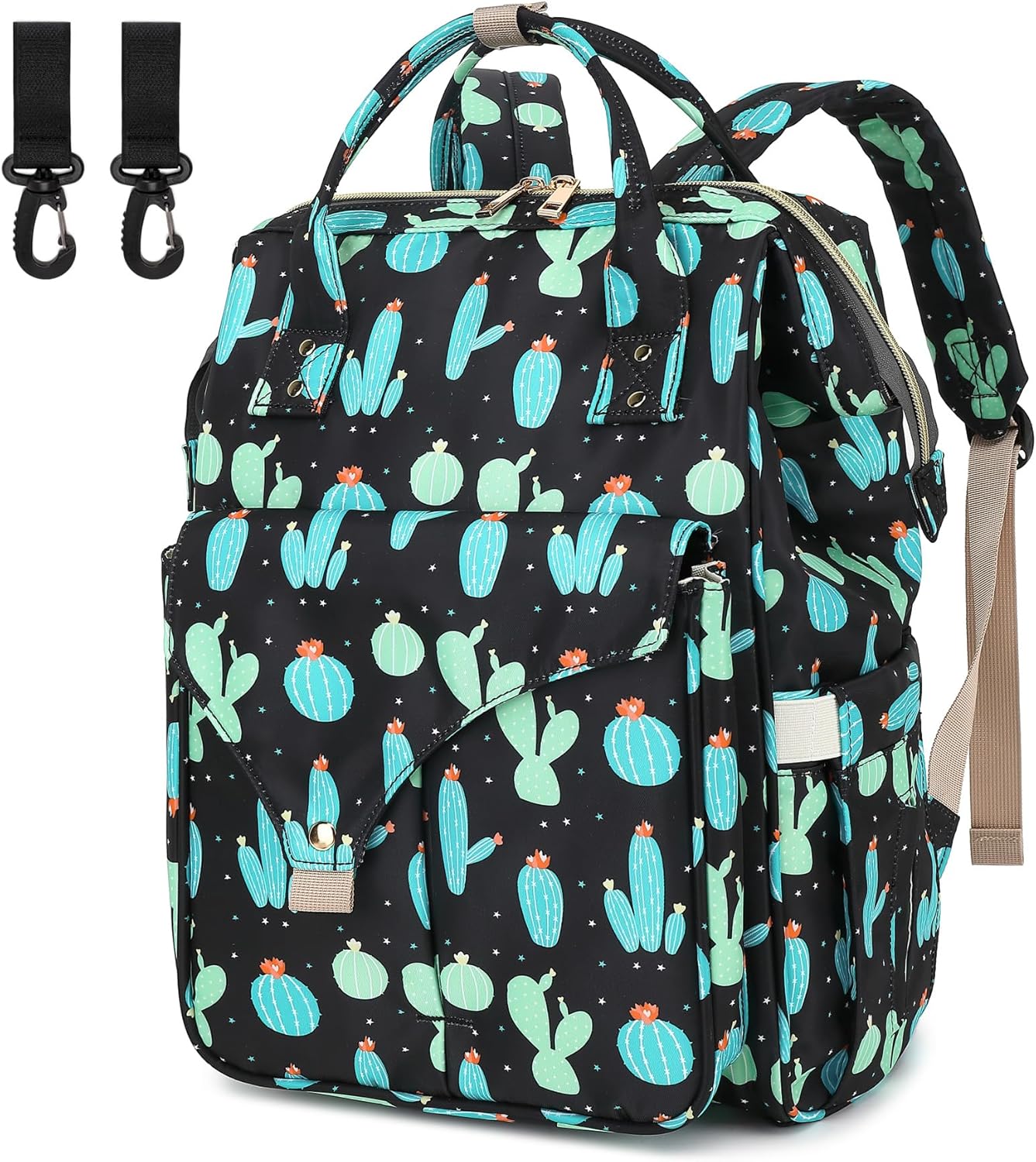 Cactus Diaper Bag Backpack for Baby Girls Boys, Large Capacity Multifunction Waterproof Maternity Mom Nappy Bags with Stroller Straps