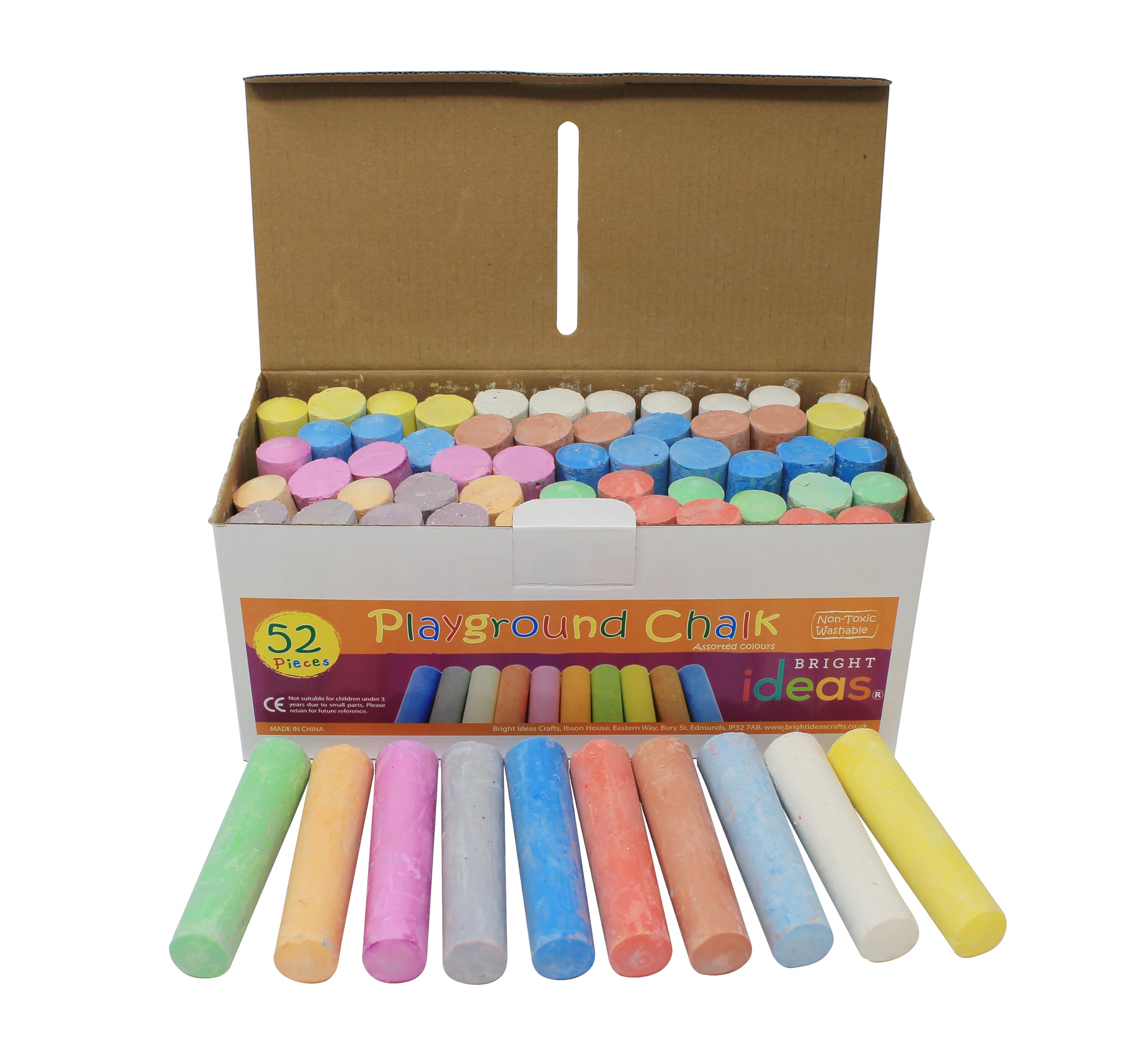 Bright Ideas Giant Colourful Playground Chalk, Assorted, 52 chalks, 10cm, BI8014